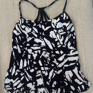 Aqua Green Black and White Graphic Tankini Top